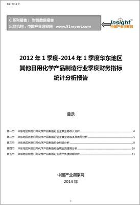 2012-2014年1季度华东地区其他日用化学产品制造行业财务指标分析季报